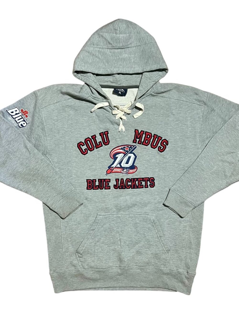 Columbus Blue Jackets 10th Anniversary J America Lace Up Hoodie, Men's XL